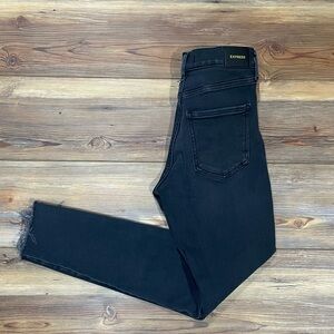 Express Skinny Jeans Denim Light Black Womens Size 4 R Mid Rise Raw Hem Stretch